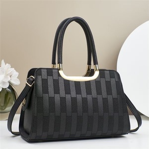 Elegant Women's Microfiber Handbag Geometric Pattern Round Handle Removable Strap Flap Closure Daily Use Brown - Product Image 1
