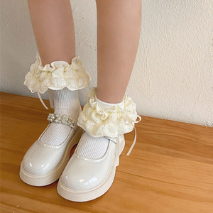 Nuevos calcetines de baile para niñas, calcetines cortos florales de encaje con lazo de princesa de alta calidad, calcetines tobilleros con volantes de algodón para niños - Product Image 2