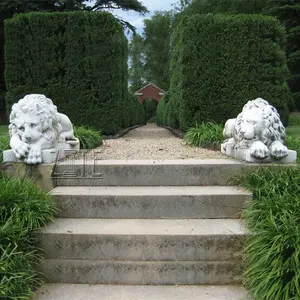 Garten im Freien Lebensgröße Stein Tier Statue Marmor schlafende Löwen skulptur