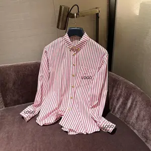 Fashion Women stripes poplin shirts vintage long sleeves button-up female blouses blusas chic tops for lady