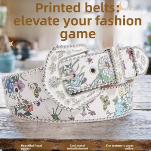 Cintura da Donna alla Moda con Motivo Floreale Bohémien Retrò, Distintiva Cintura Nera in PU dal Design Subculturale per Donne - Product Image 3