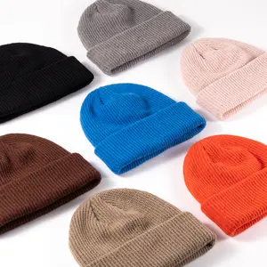 冬季男女无檐小便帽寒冷天气保暖羊毛衬里针织帽保暖翻边长筒袜帽