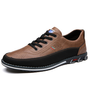 Chaussures de marche pour hommes en cuir de vache, bout rond, semelle extérieure en caoutchouc antidérapante, couleur unie, chaussures décontractées à la mode pour papa, taille 40 41 42 43 44 45 - Product Image 5
