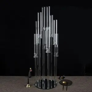Venta al por mayor de candelabros de cristal altos individuales para centro de mesa de boda candelabros de huracán de vidrio de tallo largo