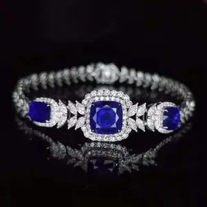 High End Bridal Wedding Gemstone Jewelry With Diamond 18k Gold 7.49ct Sri Lanka Natural Royal Blue Sapphire Chain Bracelet