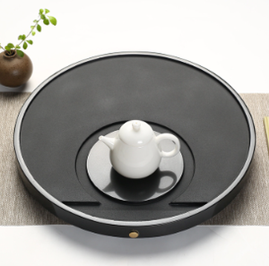 Plateau à thé en pierre, style moderne et minimaliste, accessoires de service à thé en pierre naturelle, plateau à thé en pierre noire et or avec lettrage - Product Image 2