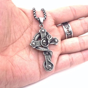 Stainless Steel <b>Cross</b> Dragon Pendant Unisex Necklace Punk Retro Style - Product Image 2