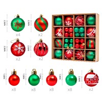 Ornamen Natal 44 Buah untuk Dalam & Luar Ruangan, Aneka Bola Hiasan Pohon Natal Berkilau, Kotak Hadiah, Dekorasi Natal