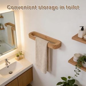 Toallero de madera para colgar en la pared, para baño y dormitorio, barra decorativa de madera para toallas, estante de almacenamiento. - Product Image 2