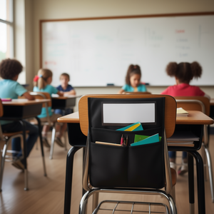 Pochettes noires pour chaises de classe avec porte-nom, organisateur de siège de chaise d'école, lot de 24 - Product Image 2