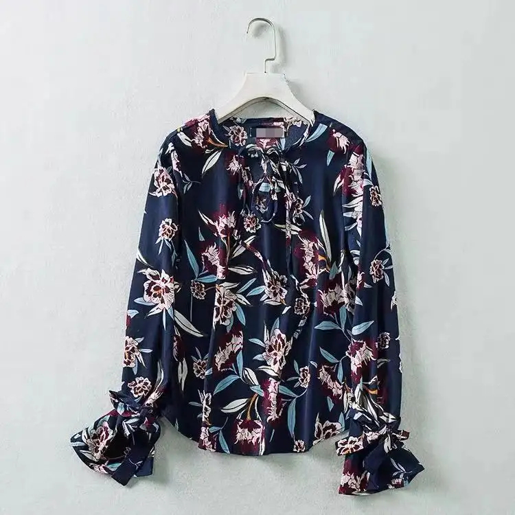 2023 New Spring Summer Ladies Printed Long Sleeves Blouse Stock Lot Apparel Stock Casual Blouse Shirt