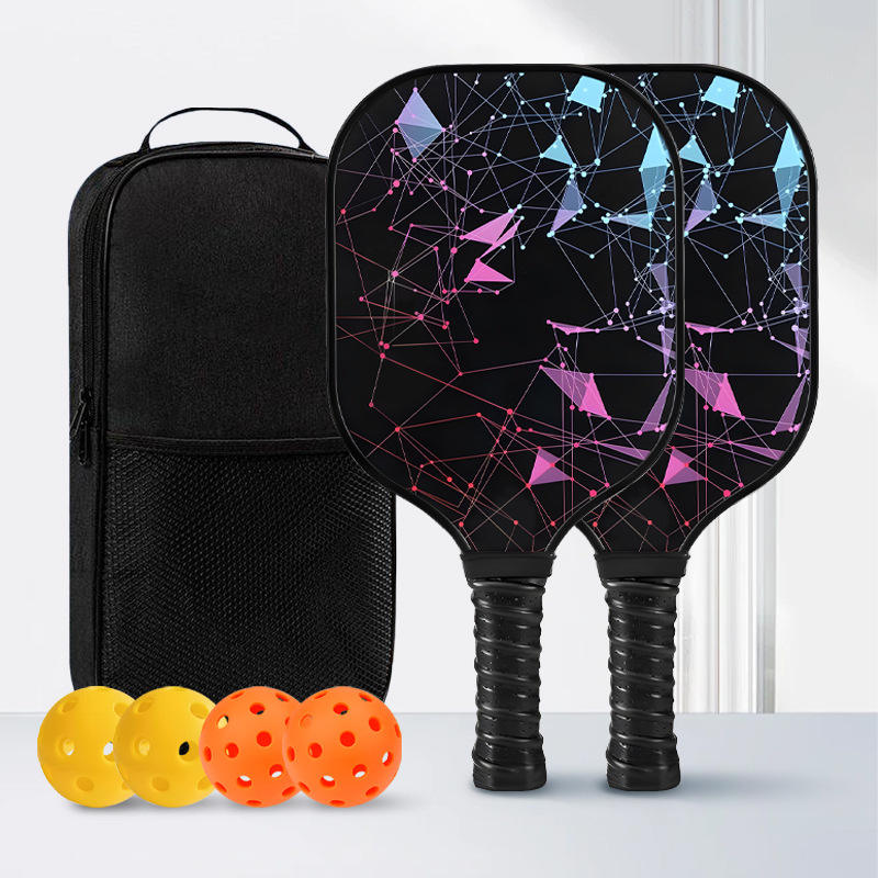 Noir - [fibre de verre] - raquette double + 4 balles + sac à main