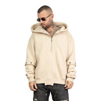 KY Sweat à Capuche Surdimensionné à Fermeture Éclair pour Homme Patchwork Streetwear avec Décoration à Oeillet