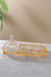 <span class=keywords><strong>Tajine</strong></span> de pot de bonbons en verre cristal à cône circulaire classique avec couvercle et 6 tasses Cawa et support en bambou - Product Image 6