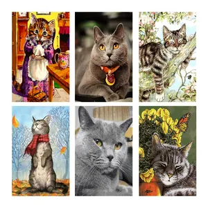 Animal Pictures DIY Paint by Number Painting Kits Drawing on Canvas for Home Decors Artwork for Children Cute Cat