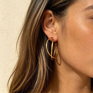 Wholesale Bulk 316L Stainless Steel 14k 18k Gold Plated Fine Jewelry Fashion Hoop Exaggerated Light Big <b>Large</b> Earrings for Women - Product Image 3