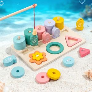 Juguete de Mesa de Madera 3 en 1: Apilador de Formas Coloridas, Clasificador de Bloques y Juego de Pesca para Niños - Product Image 3