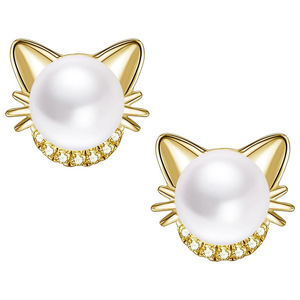 Orecchini a perno con perle a forma di orecchie di gatto, stile dolce da donna, gioielli per le orecchie per ragazze e donne, accessorio regalo per outfit da tutti i giorni - Product Image 5