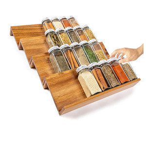Organisateur de rangement pour pots à épices en <span class=keywords><strong>verre</strong></span> OEM/ODM, plateau à épices en bois d'acacia, organisateur de tiroir, support à épices de cuisine pour comptoir - Product Image 1
