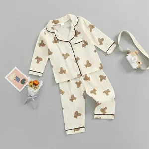 Vente en gros Vêtements de nuit pour enfants en coton doux personnalisé Ensemble pyjama chemise et pantalon à manches longues Ensemble pyjama unisexe décontracté et confortable