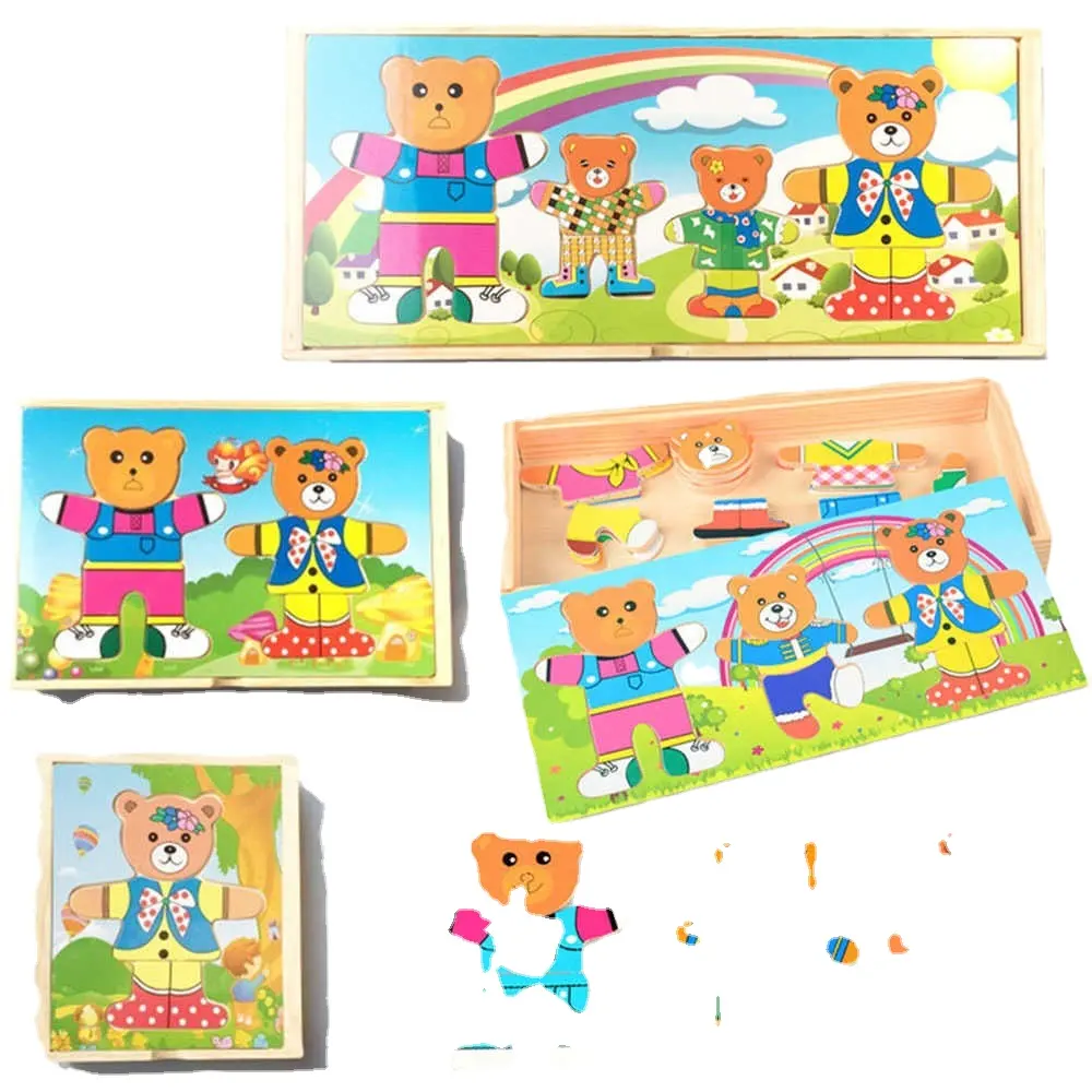 Teka-teki Kayu Anak-anak Mainan Anak-anak Mainan Kayu Teka-teki Bayi Kotak Kayu Belajar Pendidikan Mainan Beruang Kecil Berubah