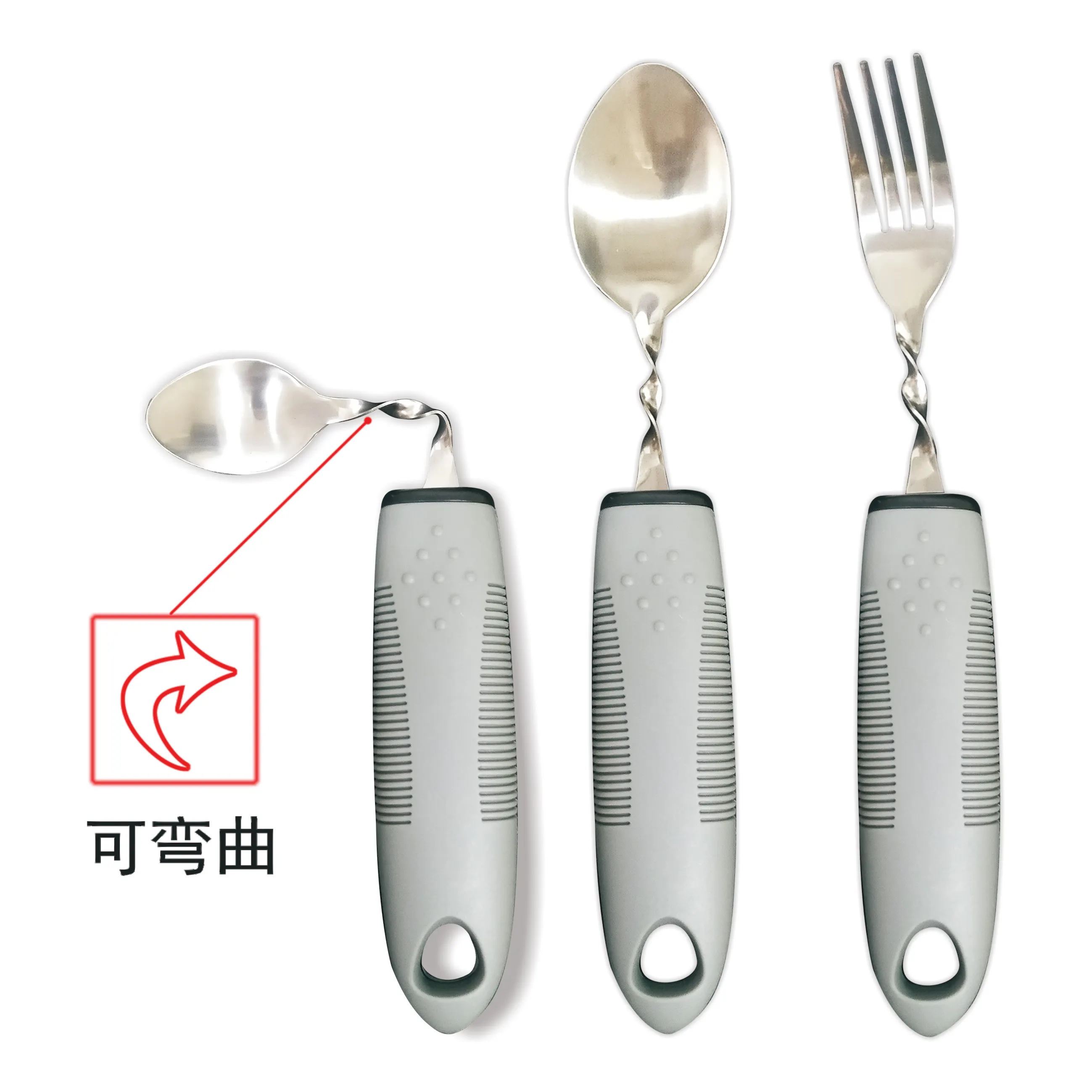 Người cao tuổi viêm khớp Viện trợ thích ứng Bạc Set grey Hand Grip vô hiệu hóa ngã ba và muỗng cho Parkinson Bộ đồ ăn