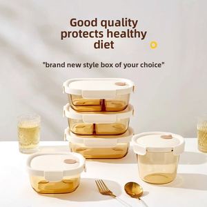 Square Lattice Glass Lunch Box Microwave Safe Airtight Insulated Portable Food <b>Container</b> with Lid for Office Workers Students - Product Image 2