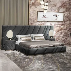 月顶豪华床套家具最新设计豪华木制双人床床套框架超大床