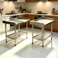 RVS werktafel met verhoogde rand en lattenbodem, professionele keukenvoorbereidings-tafel, groothandel