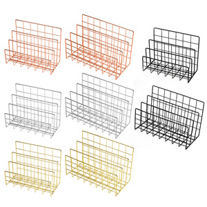 Three Compartment Metal Bookshelf Desktop <b>Organizer</b> Storage Rack For Books <b>Files</b> Office Desk Use Rose Gold Silver Color - Product Image 4