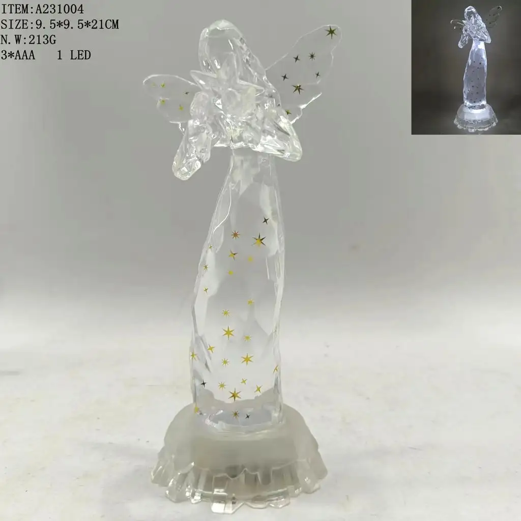 Estátua de anjo LED em acrílico personalizada artesanato em acrílico para decoração de interiores e casas