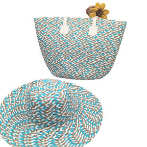 Conjunto de Bolso Tote y Sombrero de Paja Tejido de Color Personalizado HKZB, Gran Capacidad, Formal, Versátil, para Viajes al Aire Libre y Playa - Product Image 2