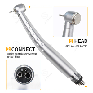 หัวกรอฟันความเร็วสูงแบบกดปุ่ม LED 4/2 รู พร้อมไฟส่องสว่างในตัว สีเงิน/ขาว ได้รับการรับรองมาตรฐาน CE พร้อมลูกปืนเซรามิก - Product Image 4