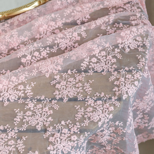 LS761 Pretty Pink Organza Cotton Thread Flower Embroidery <strong>Lace</strong> <strong>Fabric</strong> For Children's Clothing Women's Dress <strong>Fabric</strong> - Product Image 5