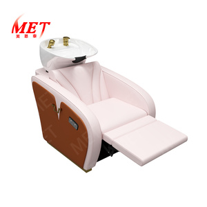Tête de salon de coiffure électrique moderne spa shampooing lit inclinable rose cuir salon de lavage lit à vendre - Product Image 5