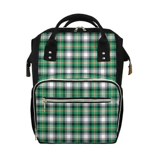 New Design Baby Diaper Caddy Organizer Mommy Nappy Bag Saint Patricks Day Tartan Pattern Print Custom Diaper Bag