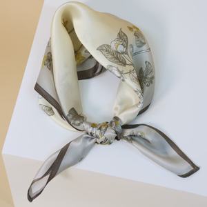 Wholesale Custom 53x53cm Large Square Floral Pattern Satin Silk <strong>Scarves</strong> for Christmas Eve Gifts - Product Image 3