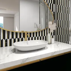 Mosaico autoadhesivo de aluminio mixto blanco y negro para salpicaduras de cocina decorativa de diseño moderno