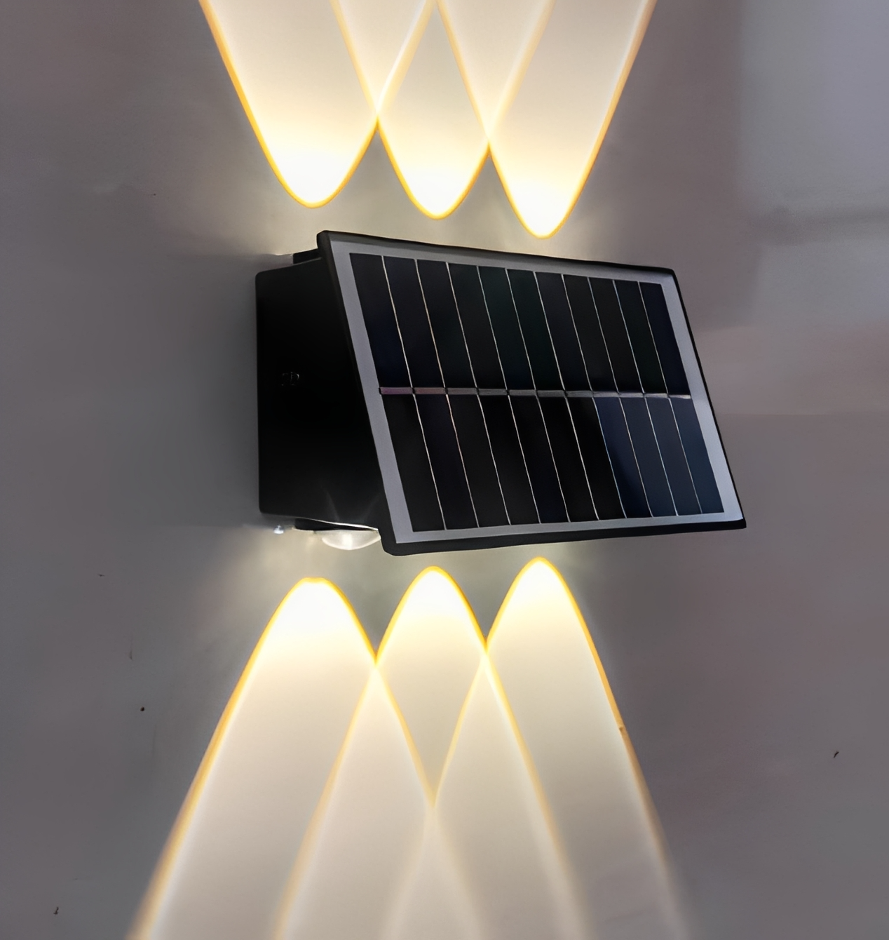 6-Head Solar Wall Light Telescope Design Black Button Switch + Light Control IP65 Waterproof For Outdoor Garden Building