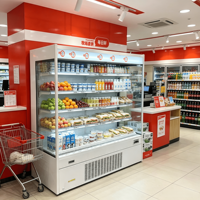 Vitrine réfrigérée à porte ouverte sans givre à économie d'énergie pour supermarché, idéale pour fruits, légumes et viandes