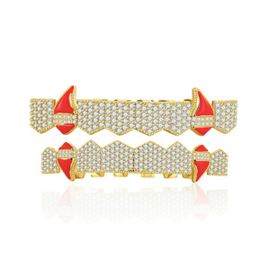 Grillz géométriques en or et zircon, pour bouche entière, huit dents, pour fête, hip-hop, unisexe - Product Image 1
