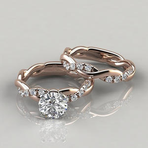 Anillo de Compromiso de Oro Rosa H077 con Diamantes, Estilo Romántico para Mujer, Corte Brillante Redondo, Diamante Natural con Piedras Laterales - Product Image 1