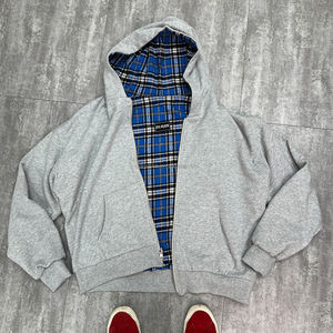 Mode Plaid Pull À Capuche Unisexe Boxy Heavyweight Zipper Hoodie Designer Personnalisé Surdimensionné Coton Réversible Zip Up Hoodie - Product Image 2