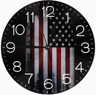 Horloge murale en bois pour la célébration du 250e anniversaire, avec éléments de drapeau, horloge silencieuse, décoration commémorative pour la fête de l'Indépendance