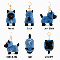 Nouvelle Arrivée Zaves : Adorable Porte-clés en Peluche Chien Noir à Capuche Bleu, Écologique, Durable, Remplissage en Coton PP Doux, Couleurs Personnalisables