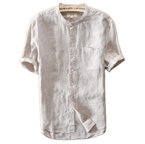 <span class=keywords><strong>Camicia</strong></span> da <span class=keywords><strong>uomo</strong></span> a maniche corte con colletto alla coreana in <span class=keywords><strong>lino</strong></span> e cotone tinta unita - Product Image 3