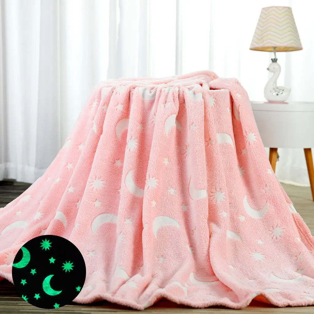 Custom Pink Luminous Unicorn Pattern Super Soft Plush Glow In The Dark Throw Flannel Blanket For Boys Girls Kids