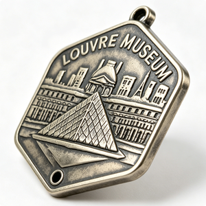 Épinglette Souvenir Musée du Louvre en Alliage de Zinc Plaqué Argent, Forme Irrégulière, Motif Pyramidal en Relief, Confection Façonnée par Estampage - Product Image 3
