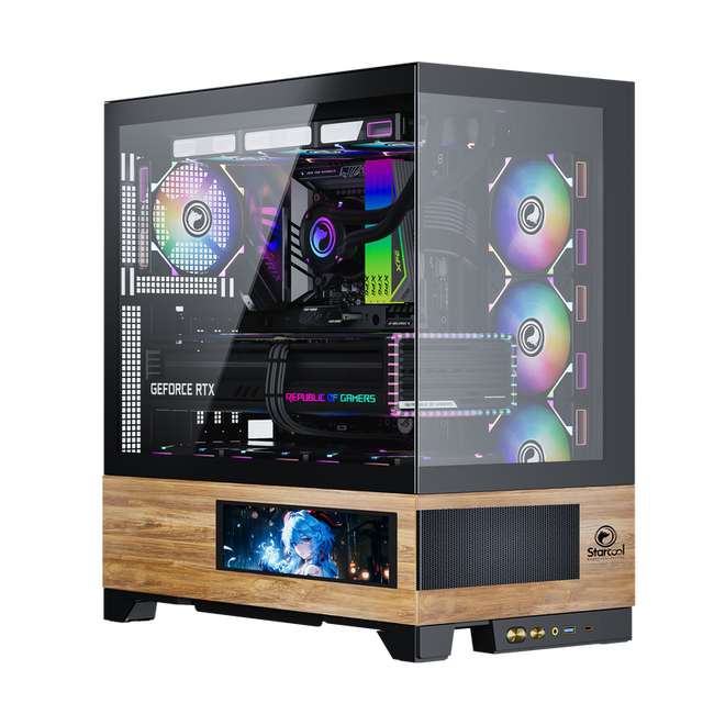 New CJX Top-Ranking Hot Selling Wooden Tempered Glass Mesh Micro ATX Full Custom PC Case with Side Panel Window