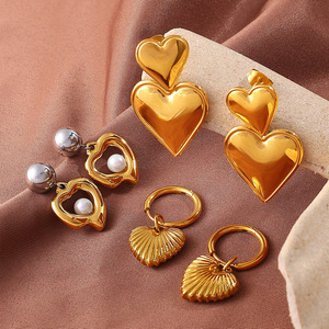Boucles d'oreilles pendantes en forme de cœur avec fausses perles en acier inoxydable, bijoux de fête pour femmes, boucles d'oreilles tendance - Product Image 2